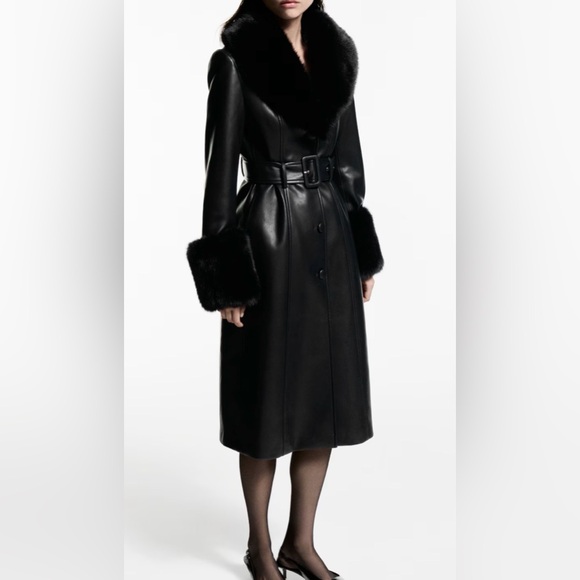 Mango Jackets & Blazers - MANGO Leather Coat with Faux Fur Accents